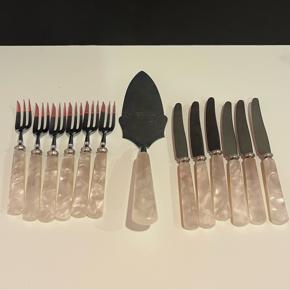 Vintage Faux Mother of Pearl Fork Knife and Pie Server Set